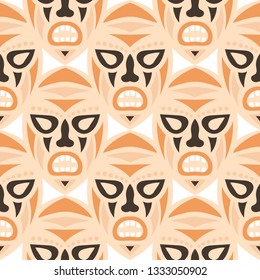 Seamless Pattern. Ethnic Seamless Pattern with Color Masks for Textile or Paper. Ethnic Seamless Background with Color Trible Ritual Masks for your Design. Vector Texture.