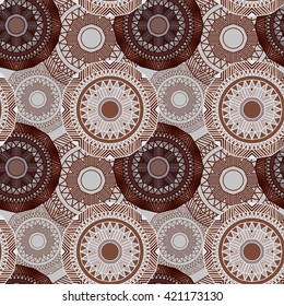 Seamless pattern. Ethnic decorative pattern in brown colors. Boho style. Vector illustration