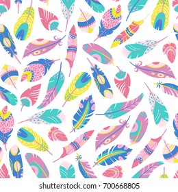 Seamless Pattern Ethnic Decorative Feathers Endless Stock Vector ...