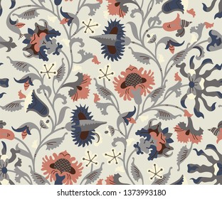 Seamless pattern with ethnic decorative flowers