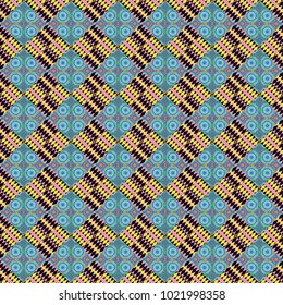 Seamless pattern ethnic design in black, green and pink colors. Geometric background with tribal tiles. Vector textile print for bed linen, jacket, package design, fabric and fashion concepts.