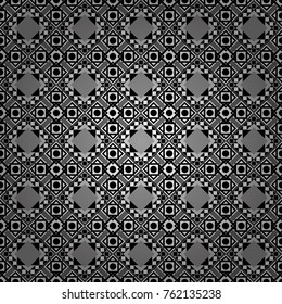 Seamless pattern ethnic design in black, white and gray colors. Geometric background with tribal tiles. Vector textile print for bed linen, jacket, package design, fabric and fashion concepts.