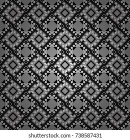 Seamless pattern ethnic design in gray, black and white colors. Geometric background with tribal tiles. Vector textile print for bed linen, jacket, package design, fabric and fashion concepts.