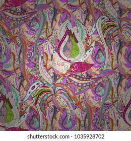 Seamless pattern ethnic design. Marine background with flowers, seashells, mandalas and watercolor effect. Textile print for bed linen, jacket, package design, fabric and fashion concepts.