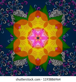 Seamless pattern ethnic design. Marine background with flowers, seashells, mandalas and watercolor effect. Textile print for bed linen, jacket, package design, fabric and fashion concepts.