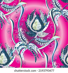 Seamless pattern ethnic design. Marine background with flowers, seashells, mandalas and watercolor effect. Textile print for bed linen, jacket, package design, fabric and fashion concepts.