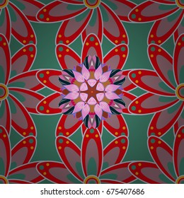 Seamless pattern ethnic design. Marine background with flowers, seashells, mandalas and watercolor effect. Textile print for bed linen, jacket, package design, fabric and fashion concepts.
