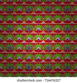 Seamless pattern ethnic design. Marine background with flowers, seashells, mandalas and watercolor effect. Textile print for bed linen, jacket, package design, fabric and fashion concepts.
