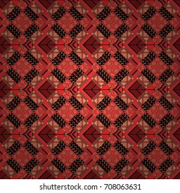 Seamless pattern ethnic design in orange, red and brown colors. Geometric background with tribal tiles. Vector textile print for bed linen, jacket, package design, fabric and fashion concepts.