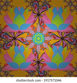 Seamless pattern ethnic design. Textile print for bed linen, jacket, package design, fabric and fashion concepts. Marine background with flowers, seashells, mandalas and watercolor effect.
