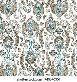 Seamless pattern ethnic design Vintage decorative print, Indian, arabic paisley and motifs damask style for textile, fashion print,fabric drawing