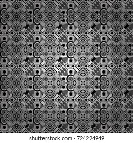 Seamless pattern ethnic design in white, gray and black colors. Geometric background with tribal tiles. Vector textile print for bed linen, jacket, package design, fabric and fashion concepts.