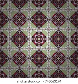 Seamless pattern ethnic design in white, green and black colors. Geometric background with tribal tiles. Vector textile print for bed linen, jacket, package design, fabric and fashion concepts.