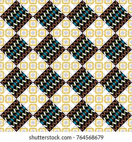 Seamless pattern ethnic design in white, black and yellow colors. Geometric background with tribal tiles. Vector textile print for bed linen, jacket, package design, fabric and fashion concepts.