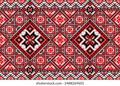 seamless pattern, Ethnic pattern designs, ethnic pattern graphics, geometric shapes and flowers are used for weaving ,rug, Ethnic abstract pixel art style, embroidery style illustration