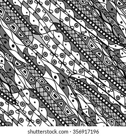 Seamless pattern with ethnic elements. Ornate zentangle texture, endless pattern with aethnic elements. Pattern can be used for wallpaper, pattern fills, web page background, surface textures.