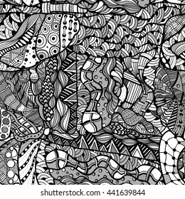 Seamless pattern with ethnic elements. Ornate zentangle texture, endless pattern with aethnic elements. Pattern can be used for wallpaper, pattern fills, web page background, surface textures.
