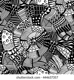 Seamless pattern with ethnic elements. Ornate zentangle texture, endless pattern with aethnic elements. Pattern can be used for wallpaper, pattern fills, web page background, surface textures.