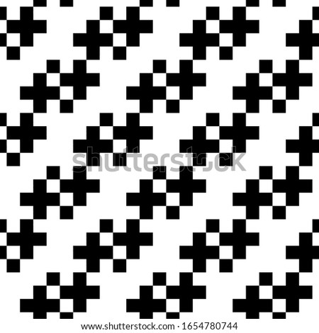 Seamless pattern. Ethnic embroidery background. Tribal wallpaper. Crosses ornament. Ethnical folk image. Tribe motif. Ancient mosaic. Digital paper for web design, textile print. Vector artwork.