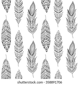 Seamless Pattern with Ethnic Feathers, can be used for wallpaper, web page background, greeting cards, fabric print