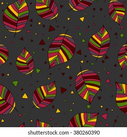 seamless pattern of ethnic feathers multicolored