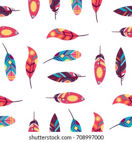Seamless pattern with ethnic feathers vector illustration for Wallpapers, backgrounds, web pages, greeting cards, printing fabrics, paper, clothing, embroidery. Vector