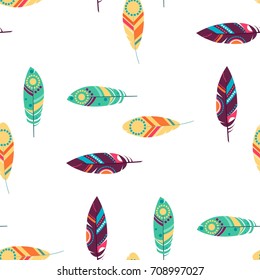 Seamless pattern with ethnic feathers vector illustration for Wallpapers, backgrounds, web pages, greeting cards, printing fabrics, paper, clothing, embroidery. Vector