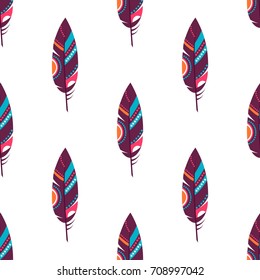 Seamless pattern with ethnic feathers vector illustration for Wallpapers, backgrounds, web pages, greeting cards, printing fabrics, paper, clothing, embroidery. Vector