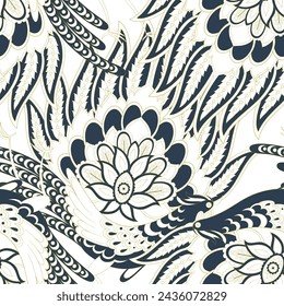 Nahtloses Muster mit ethnischen Blumen und Blättern, Vektor florale Illustration im Vintage-Stil