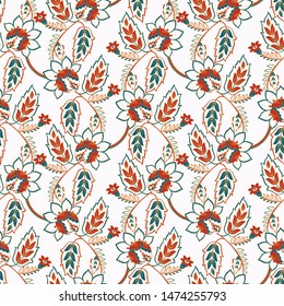 Seamless pattern with ethnic flowers. Vector Floral Illustration in asian textile style