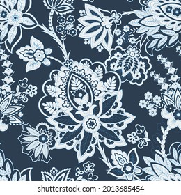 Seamless pattern with ethnic flowers. Vector Floral Illustration in asian textile style