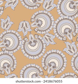 Seamless pattern with ethnic flowers. Vector Floral Illustration in asian textile style