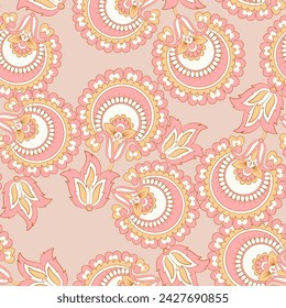 Seamless pattern with ethnic flowers. Vector Floral Illustration in asian textile style