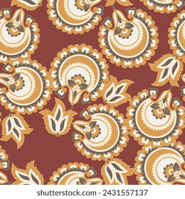 Seamless pattern with ethnic flowers. Vector Floral Illustration in asian textile style