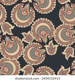 Seamless pattern with ethnic flowers. Vector Floral Illustration in asian textile style