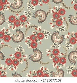 Seamless pattern with ethnic flowers. Vector Floral Illustration in asian textile style