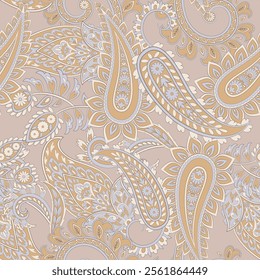 Seamless pattern with ethnic flowers. Vector Floral Illustration in asian textile style