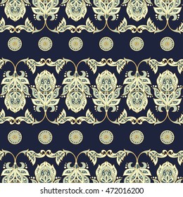 seamless pattern with ethnic flowers, vector floral illustration in vintage style