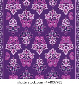 seamless pattern with ethnic flowers. Vector Floral Illustration in asian textile style