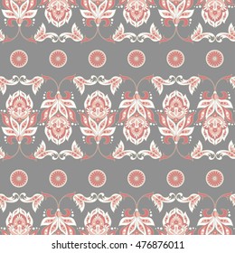 seamless pattern with ethnic flowers, vector floral illustration in vintage style