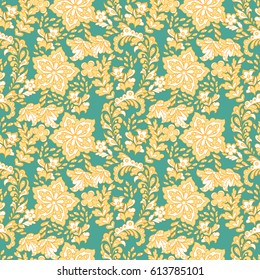Seamless pattern with ethnic flowers. Vector Floral Illustration in asian textile style