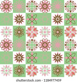 Seamless pattern with ethnic geometric ornaments. Ceramic tiles. Vector illustration. 
