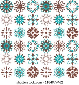 Seamless pattern with ethnic geometric ornaments. Ceramic tiles. Vector illustration.