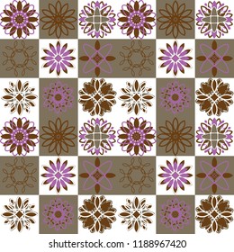 Seamless pattern with ethnic geometric ornaments. Ceramic tiles. Vector illustration.