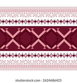 Seamless pattern with ethnic geometric shapes in red and brown. Ideal for textile applications. Native American tribal fabric, tile, carpet,cards, vector, illustration design. Arabic motif on window.
