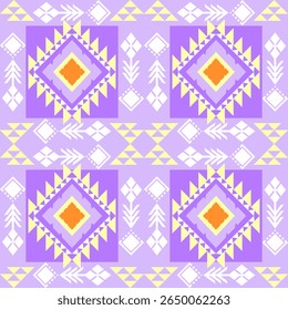 Patrón sin fisuras con Formas geométricas étnicas en tono púrpura. Ideal para aplicaciones textiles. Tela tribal nativa americana, azulejo, alfombra, diseño de Vector. Motivo árabe en ventana. adorno de textura india boho