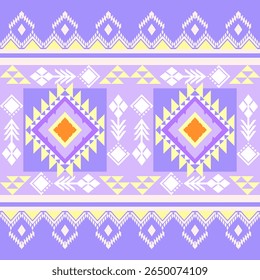 Patrón sin fisuras con Formas geométricas étnicas en tono púrpura. Ideal para aplicaciones textiles. Tela tribal nativa americana, azulejo, alfombra, diseño de Vector. Motivo árabe en ventana. adorno de textura india boho