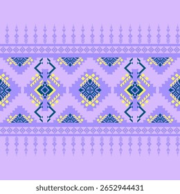Patrón sin fisuras con Formas geométricas étnicas en tono púrpura. Ideal para aplicaciones textiles. Tela tribal nativa americana, azulejo, alfombra, Vector, adorno de textura india boho. Motivo árabe en la ventana.