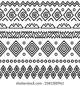 Seamless pattern, ethnic hand drawn background, vector design