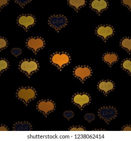 Seamless pattern with Ethnic Hearts, in retro 80s style for fabric print, paper print and website backdrop. Valentines Day. Orange, black and yellow Vector illustration.